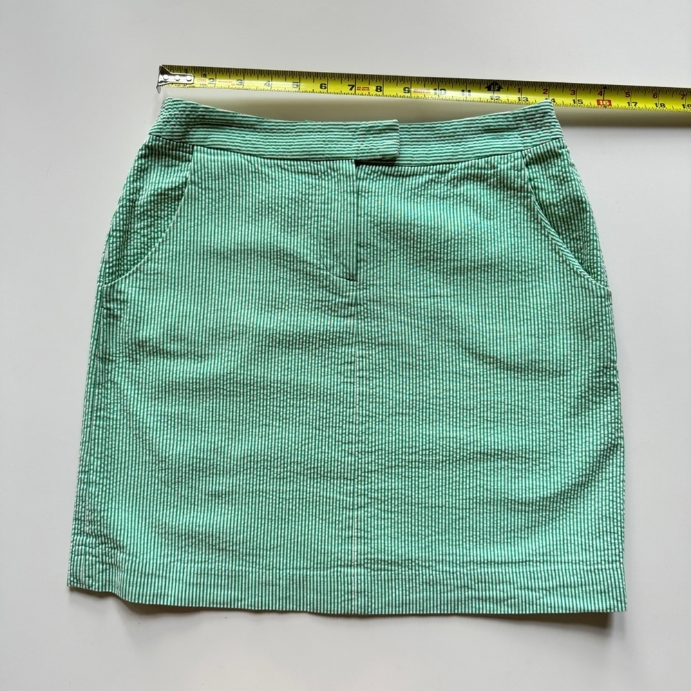 Kenar Striped Seersucker Zip Front Mini Skirt in Green & White - Picture 5 of 7